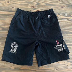 GTL4 Boys Black Athletic Shorts M White Graphics Sports Workout Activewear